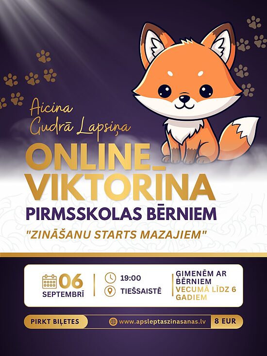 ONLINE - dalība viktorīnā "Zināšanu starts mazajiem" (4-6 gadi) - 06.09.