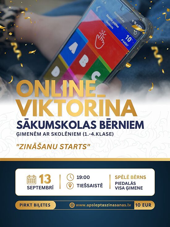 ONLINE - dalība viktorīnā "Zināšanu starts bērniem" (1.-4.klase) - 13.09.